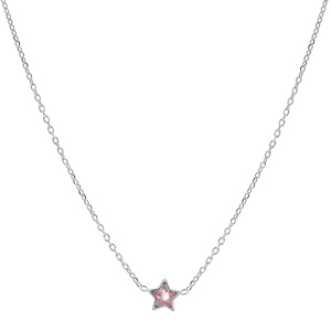 Collier enfant en argent rhodi chane avec pendentif toile et oxyde rose sertis 37+3cm - Vue 2