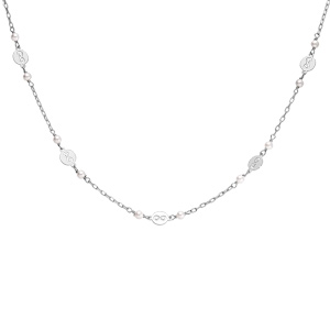 Collier en argent rhodi pastille infini perles blanches en verre de Swarovski 37+5cm - Vue 2