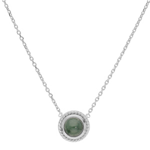 Collier en argent rhodi chane avec pendentif de Jade verte ronde vritable 37,5+4cm - Vue 2