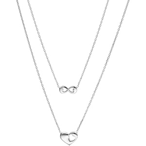 Collier en argent rhodi 2 rangs infini et coeur 40+5cm - Vue 2