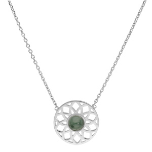 Collier en argent rhodi chane avec pendentif ajour et pierre Jade verte vritable 37,5+4cm - Vue 2