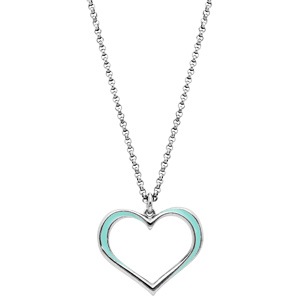 Collier en argent rhodi chane avec pendentif coeur couleur turquoise 42+3cm - Vue 2