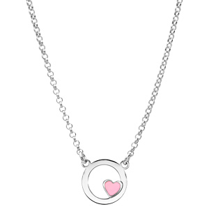 Collier en argent rhodi cercle avec petit coeur rose 35+5cm - Vue 2