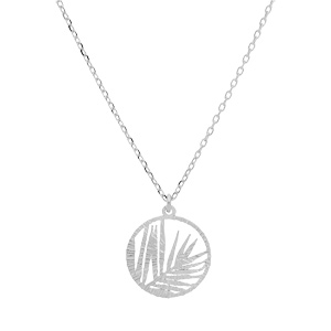 Collier en argent rhodi chane avec pendentif anneau ajoure 15mm motif feuillage 40+5cm - Vue 2