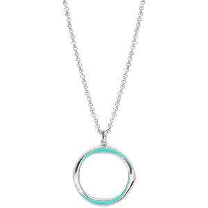 Collier en argent rhodi chane avec pendentif cercle couleur turquoise 42+3cm - Vue 2