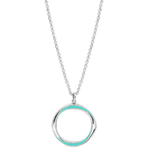 Collier en argent rhodié chaîne avec pendentif cercle couleur turquoise 42+3cm - Vue 2