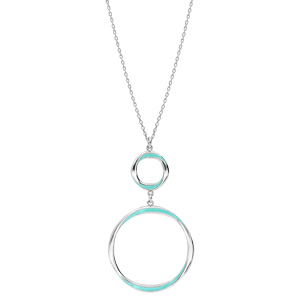 Collier en argent rhodi avec pendentif 2 cercles couleur turquoise 42+3cm - Vue 2