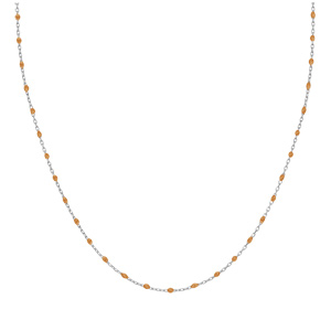 Collier Sautoir en argent rhodi chane avec olives couleur orange transparent 60+10cm - Vue 2