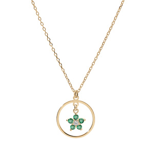 Collier en argent et dorure jaune chane avec pendentif anneau et toile d\'oxydes vert 40+5cm - Vue 2