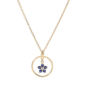 Collier en argent et dorure jaune chane avec pendentif anneau et toile d\'oxydes bleu 40+5cm - Vue 2