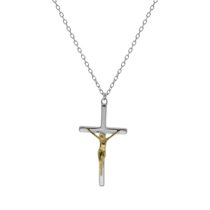 Collier en argent et dorure jaune pendentif croix 39+4cm - Vue 2