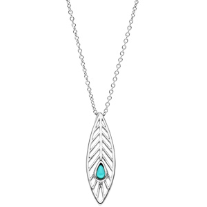 Collier en argent rhodi chane avec pendentif plume avec pierre couleur turquoise 40+4cm - Vue 2