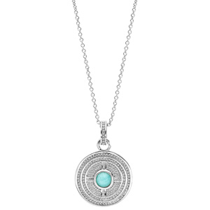 Collier en argent rhodi chane avec pendentif rond motif gometrique et Amazonite vritable 40+4cm - Vue 2