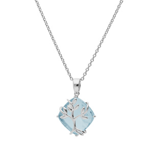 Collier en argent platin chane avec pendentif oxyde bleu ciel motif arbre de vie 42+3cm - Vue 2