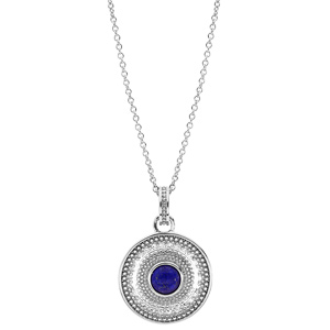 Collier en argent rhodi forme chane avec pendentif rond et Lapis Lazuli vritable 40+4cm - Vue 2