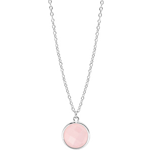 Collier en argent rhodié chaîne avec pendentif pierre facetée ronde serti clos couleur rose 40+4cm - Vue 2