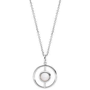 Collier en argent rhodi chane avec pendentif rond vid et Nacre vritable 40+4cm - Vue 2