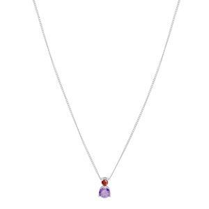 Collier en argent rhodi chane avec pendentif 2 oxydes sertis 3 et 5mm rouge et violet 42+3cm - Vue 2