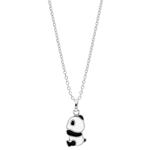 Collier en argent rhodi chane avec pendentif panda noir et blanc 36+2cm - Vue 2