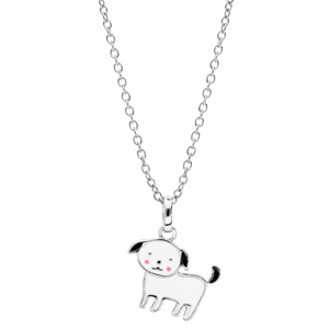 Collier en argent rhodié chaîne avec pendentif chien noir et blanc 36+2cm - Vue 2