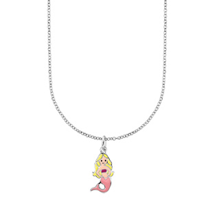 Collier en argent rhodié chaîne avec pendentif siréne couleur pastel 36+2cm - Vue 2