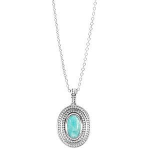 Collier en argent rhodi chane avec pendentif ovale et Amazonite vritable 40+4cm - Vue 2