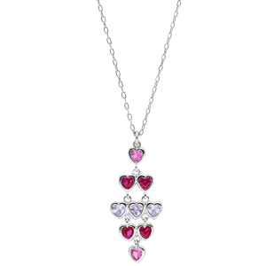 Collier en argent rhodi chane avec pendentif coeurs empierrs rose et blancs 42+3cm - Vue 2