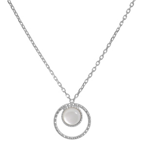 Collier en argent rhodi chane avec pendentif rond Nacre vritable vritable 40+5cm - Vue 2