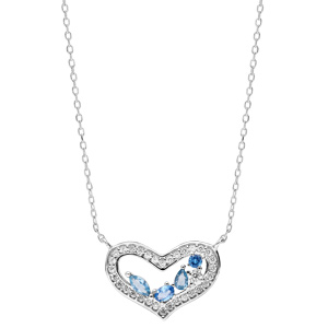 Collier en argent rhodi coeur empierr et navettes bleues contour oxydes blancs sertis 40+5cm - Vue 2