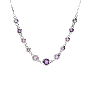 Collier en argent rhodi massif tuuti frutti avec oxydes ronds violets 40+5cm - Vue 2