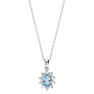 Collier en argent rhodi massif collection joaillerie chane avec pendentif ovale Topaze bleue contour oxydes blancs sertis 40+5cm - Vue 2