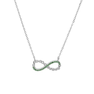 Collier en argent rhodi chane avec pendentif infini et oxydes verts 44cm rglable 42 et 40 - Vue 2