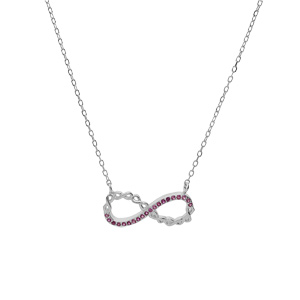 Collier en argent rhodié chaîne avec pendentif infini et oxydes roses 44cm réglable 42 et 40 - Vue 2