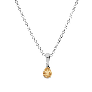 Collier en argent rhodi chane avec pendentif Citrine vritable en forme de poire 8x6mm longueur 40+5cm - Vue 2