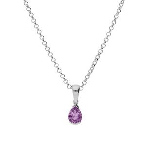 Collier en argent rhodi chane avec pendentif Amthyste vritable en forme de poire 8x6mm longueur 40+5cm - Vue 2