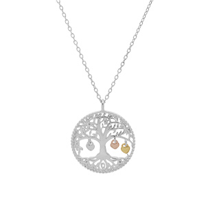 Collier en argent rhodi chane avec pendentif arbre de vie et pampilles 3 coeurs dors (couple famille) 44cm rglable 42 et 40 - Vue 2