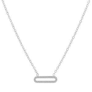Collier en argent rhodi chaneavec pendentif rectangulaire et contour perl 38,5+5cm - Vue 2