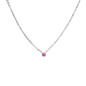 Collier en argent rhodi chane avec pendentif pierre vritable Tourmaline rose 3mm 38+5cm - Vue 2