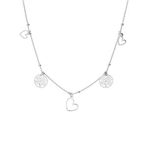 Collier en argent rhodi chane avec pampilles coeurs et arbre de vie 40+5cm - Vue 2