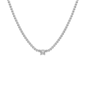 Collier en argent rhodi rivire d\'oxydes blancs sertis et gros oxyde blanc au centre 40+4cm - Vue 2