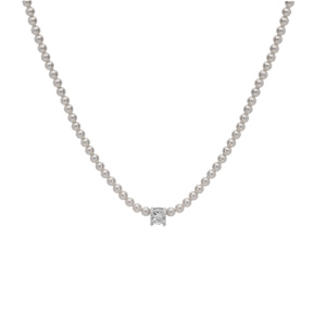 Collier en argent rhodi perles blanches de synthse et 1 oxyde blanc serti 38+4cm - Vue 2
