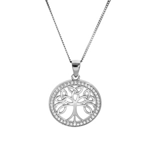 Collier en argent rhodi chane avec pendentif arbre de vie celtique 20mm contour oxydes blancs sertis 40+5cm - Vue 2