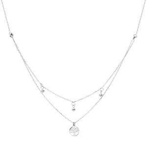 Collier en argent rhodi double chane avec pendentifs arbre de vie et 3 boules 40+5cm - Vue 2