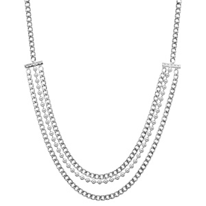 Collier en argent rhodi 3 rangs chane maille gourmette et boules 40+5cm - Vue 2