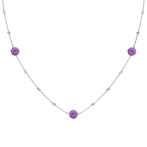 Collier en argent rhodié avec boules Améthyste véritable 42+3cm - Vue 2