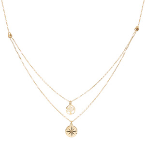 Collier en argent rhodié et dorure jaune double chaîne avec pendentif médaille avec soleil diamanté et arbre de vie 40+5cm - Vue 2