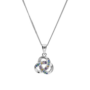 Collier en argent rhodi chane avec pendentif noeud oxydes multi couleurs sertis 42+3cm - Vue 2