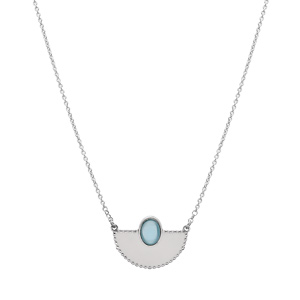 Collier en argent rhodi chane avec pendentif blanc et pierre bleu 43+5cm - Vue 2