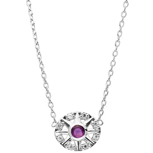 Collier en argent rhodié chaîne avec pendentif rond avec motif et Amethyste véritable 42cm - Vue 2