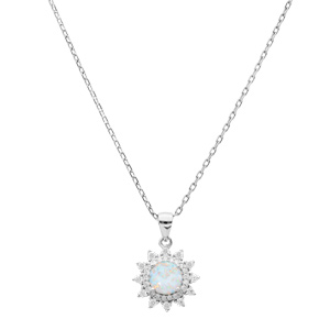 Collier en argent rhodi chane avec pendentif Opale blanche de synthse 44,5cm - Vue 2